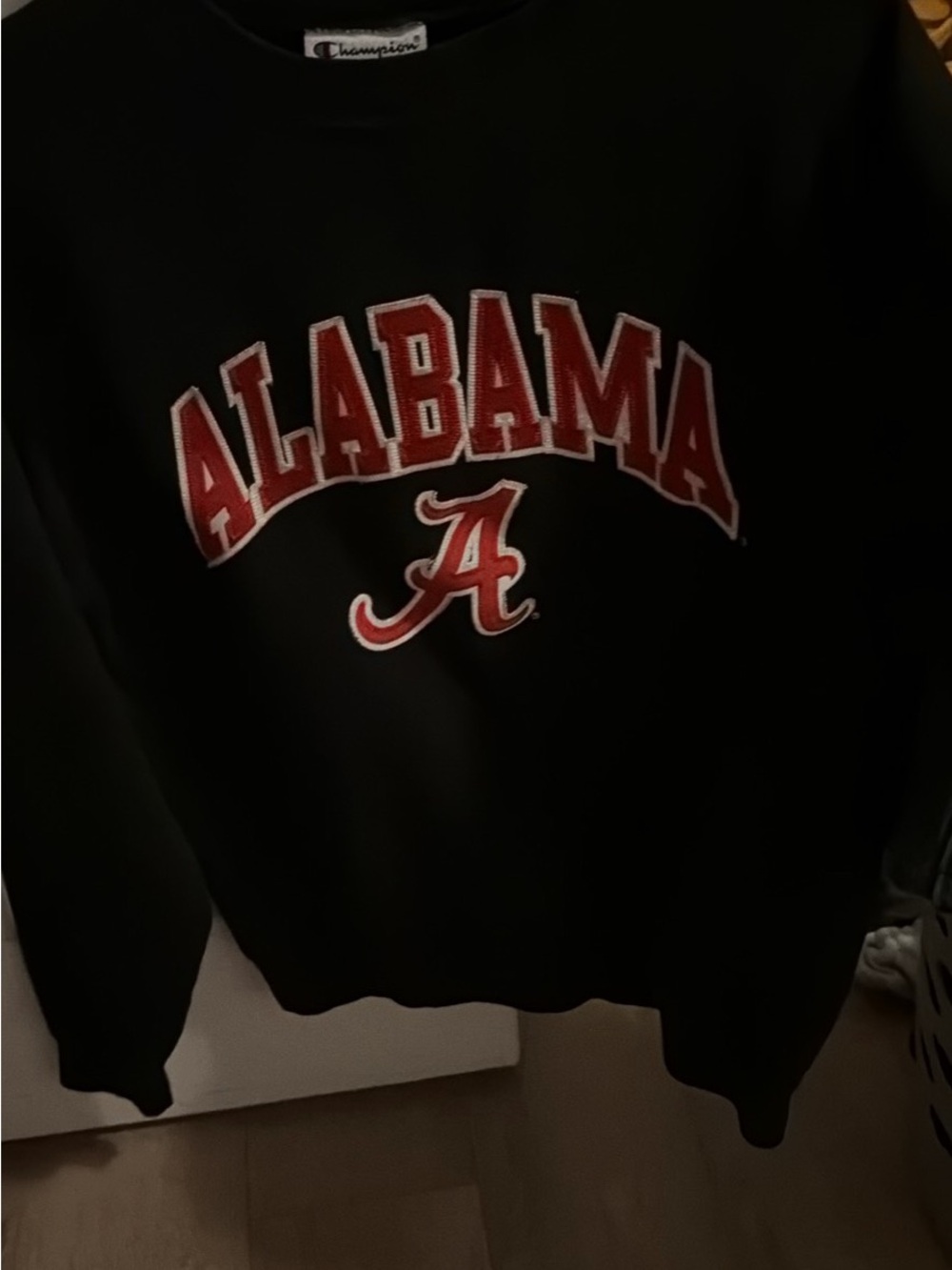 Champion Black Crewneck with Red Alabama Logo